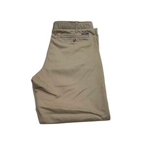 Eddie Bauer Mens Khaki Chinos Flat Front Zip Pocket Straight Leg Pants